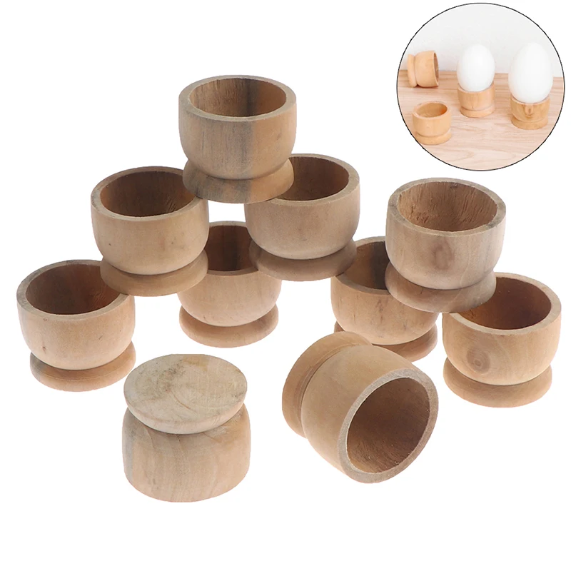 

10pcs/set Unpainted Portable Kitchen Tool Egg Cup Wood Storage Holders Egg Tray