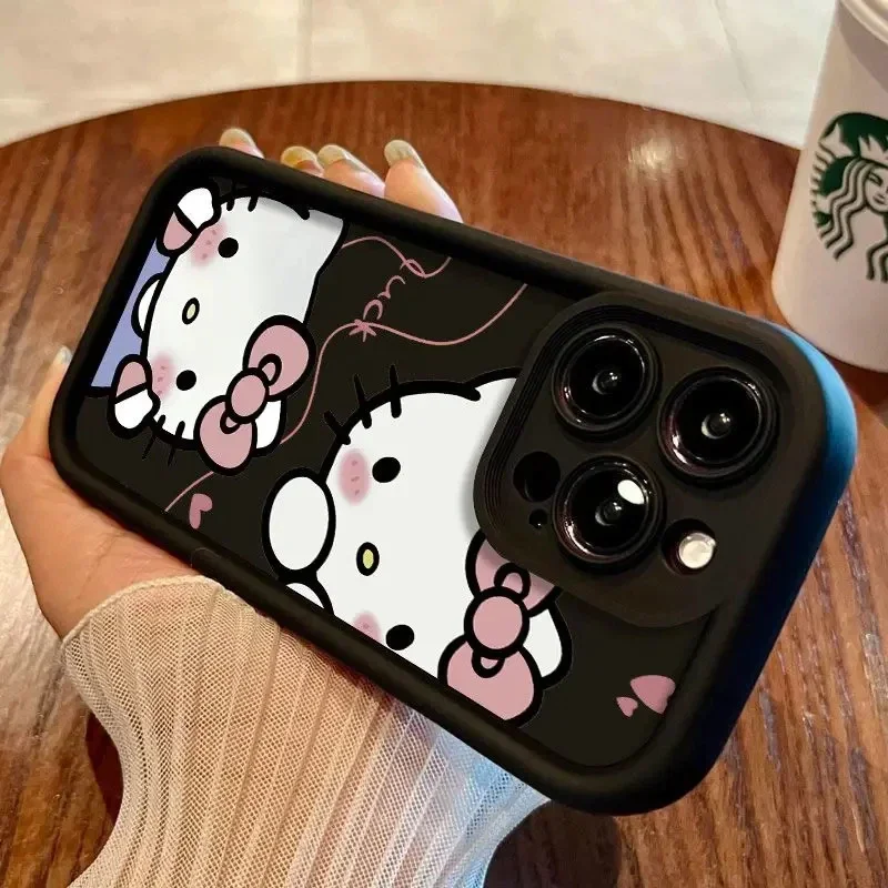 Оригинальный жидкий силиконовый чехол Sanrio Hello Kitty для iPhone 15 14 13 11 12 Pro Max XS XR 8 Plus