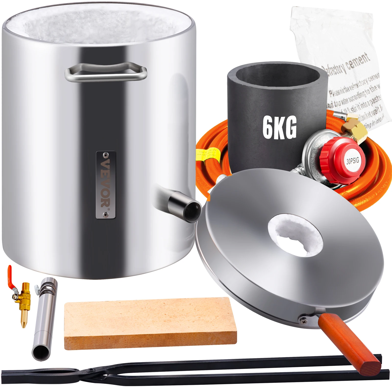 Vevor Kit Di Forno Fusorio A Gas Propano Capienza 6Kg Temperatura Massima 1482? Corpo Di Forno In Acciaio Inox Per Metalli Fabbri Raffinerie, Kit Di F