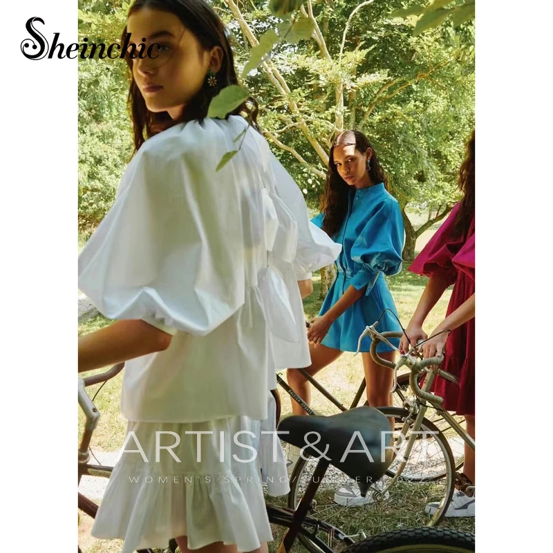 

Korean Fashion Elegant Bow Blusa Feminina 2022 Summer Cotton White Shirt Women Casual Vintage Puff Sleeve Blusas Mujer