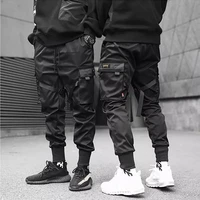joggers harajuku sweatpant hip hop trousers men ribbons color block black pocket cargo pants harem