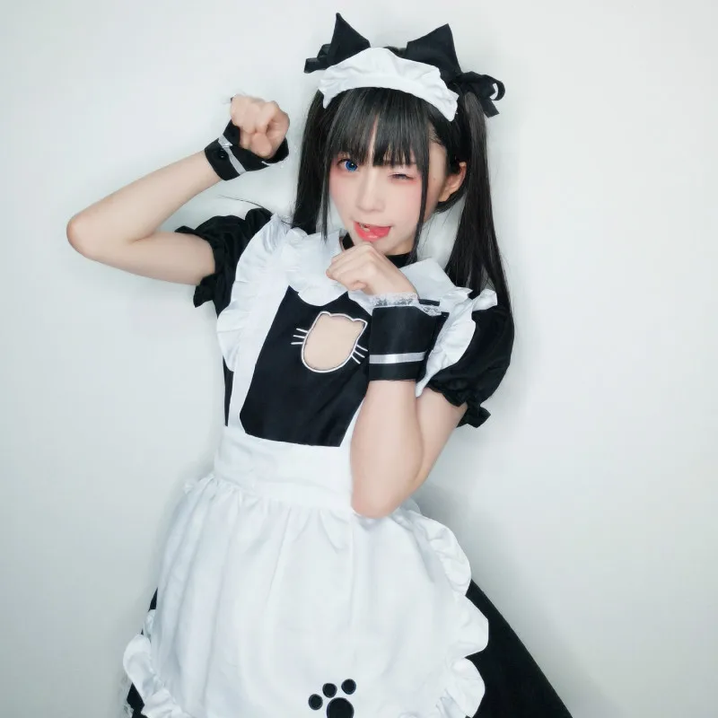

2023 Japanese Uniform Woman Cat Maid Cosplay Dresses Lolita Kawaii Dress Summer Black Animation Costume Sexy High Waist Women