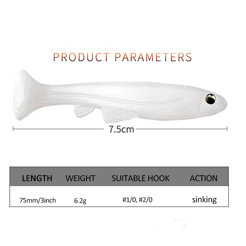 Водяная снайперская силиконовая приманка 8 шт. 75 мм 6 2 г T-хвост Шад для ловли окуня