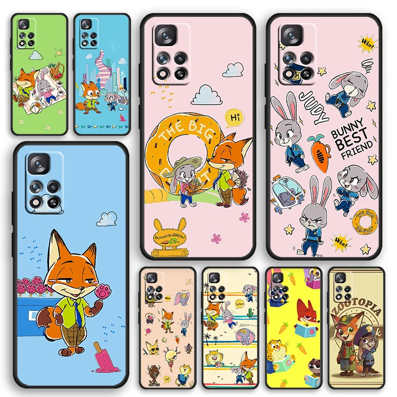 

Anime Zootopia Judy&Nick Case For Xiaomi Redmi Note 11 10 11T 10S 9 9S 8 7 5G 4G Soft TPU Black Phone Cover Funda Coque Capa