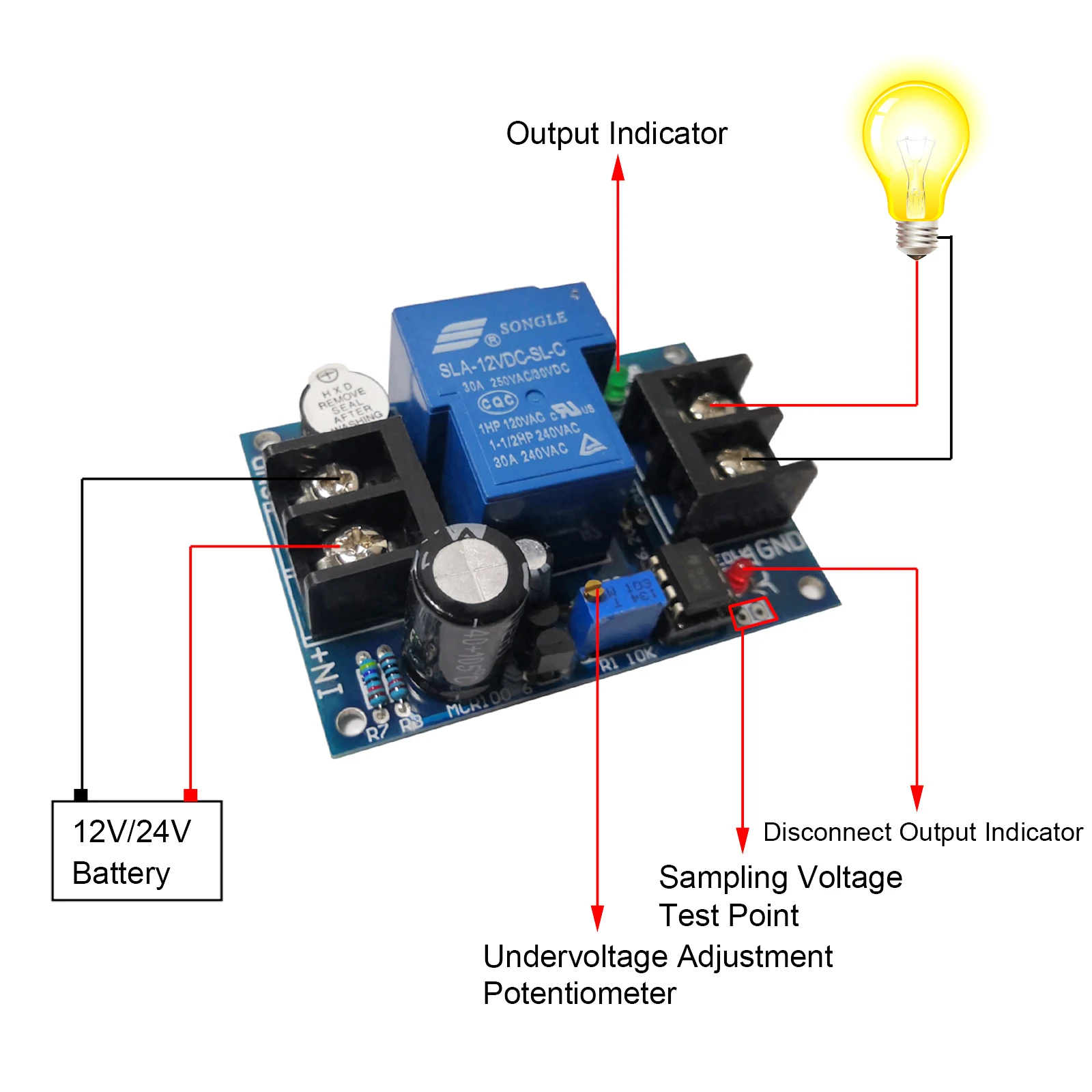 

DC 12V 24V Lead-Acid Lithium Battery Discharge Controller Low Voltage Over-Discharge Protection Board with Alarmer 5-20S Delay