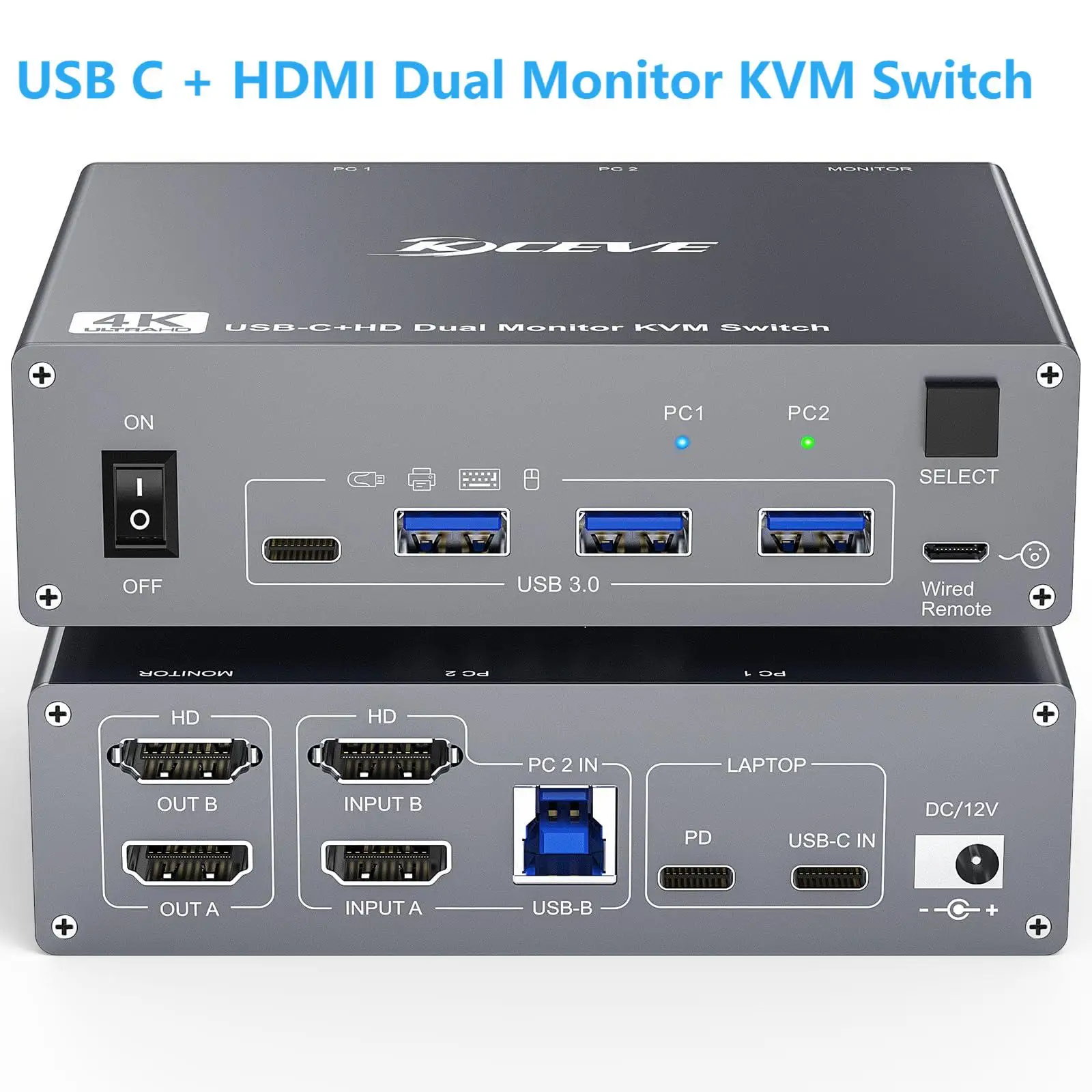 KVM-переключатель USB C 4K при 60 Гц, KVM-переключатель с двумя ...