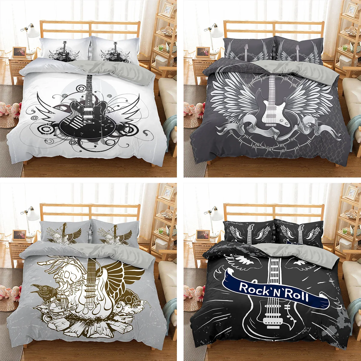 

Hot Fashion Creative Guitar New Design 3D Musical Instruments Bedding Sets Duvet Cover+Pillowcase Single Twin Queen King Bed Set