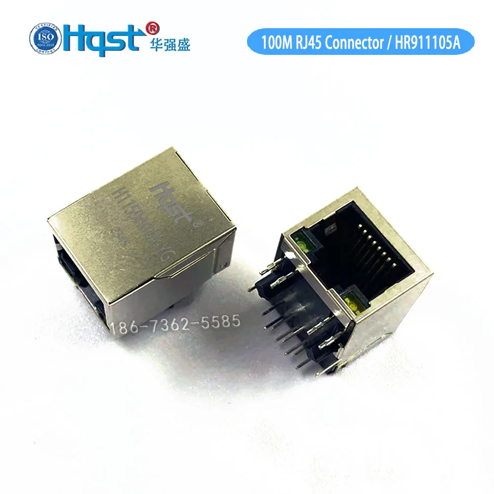 H1159A01A/HR911105A RJ45 гнездовой разъем 1 порт Tab Up 100 Base-T 8p8c Cat5 SMT с желтым/зеленым