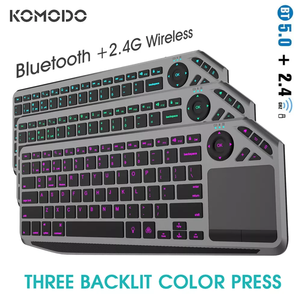 

Wireless Keyboard Bluetooth 2.4G Wireless Touch TV Keyboard with Easy Media Control and Built-In Touchpad Mouse Solid Stainless