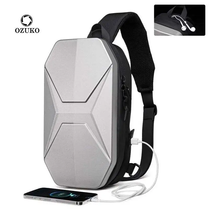

OZUKO Hard Shell Chest Bag For Men Waterproof Shoulder Bags Male Fashion Short Trip Messenger Bag USB Charging Crossbody Bags