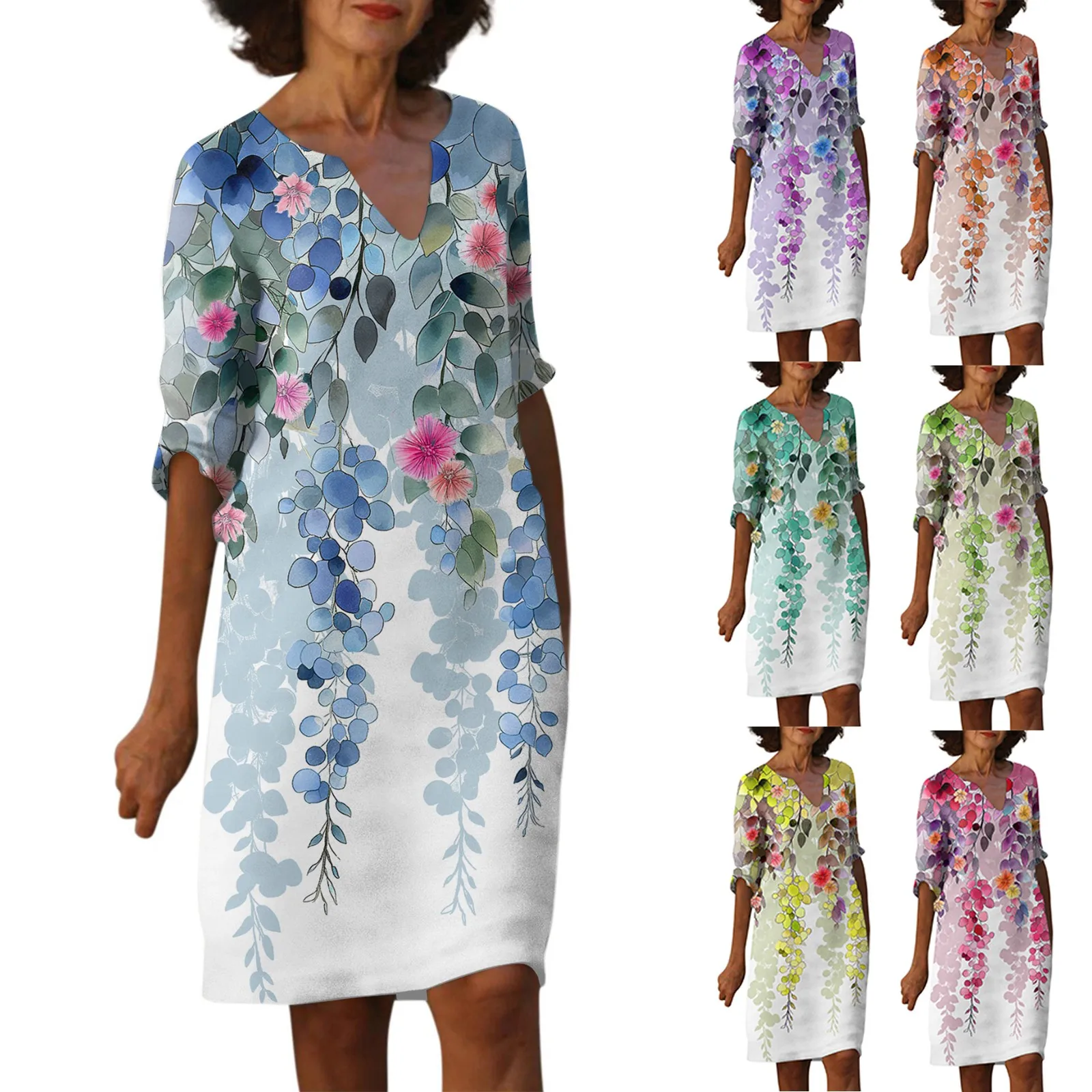 Женское летнее платье с коротким рукавом и V-образным вырезом