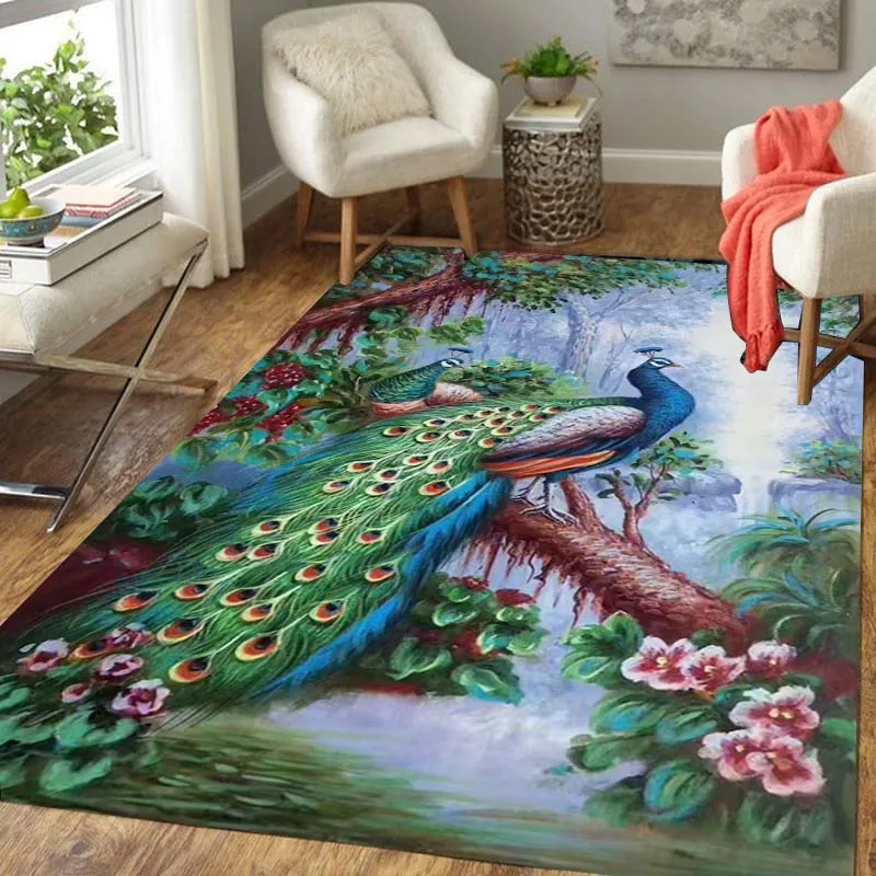 

Exquisite Peacock Painting Carpet Beautiful Animal Rug for Living Room Sofa Table Rug Home Decor Anti Slip Chair Cushion Mat