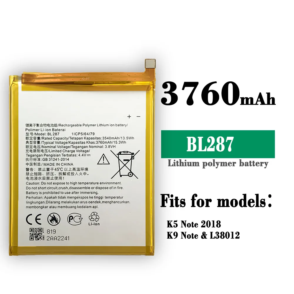 

Orginal Battery BL287 For Lenovo K5 Note K9 Note BL287 Battery Mobile Phone High Quality New Replacement Battery