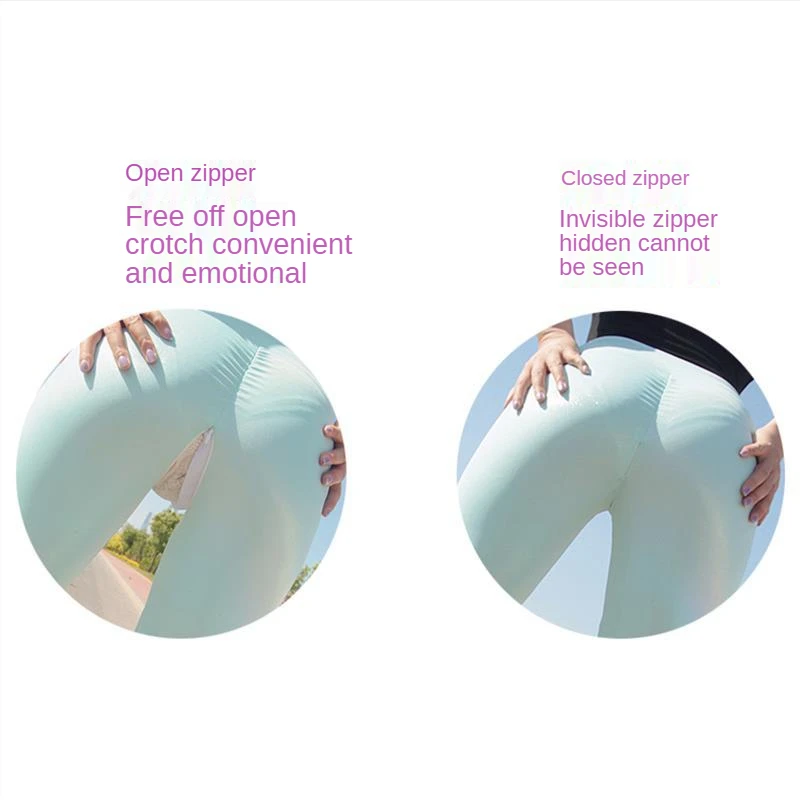 Outdoor Double Zipper Tight Leather Pants with Low Waist and Full Zip Peach Breeches Sexy Leggings Blue Outdoor Crotchless Sex