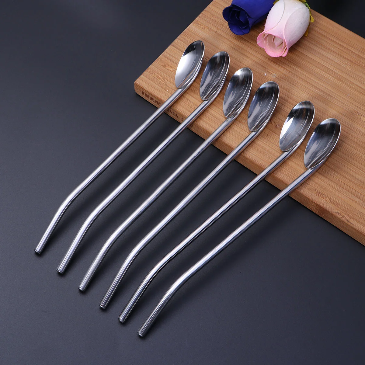 

6Pcs Spoon Tea Filter Colander Reusable Drinking Straws for Iced coffee Iced tea Cocktail