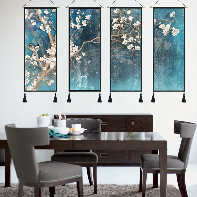 Chinese Style Cloth Painting Tapestry Flowers and Birds Decorative Painting Wall Hanging Cloth Fabric Bedroom Wall Tapestry