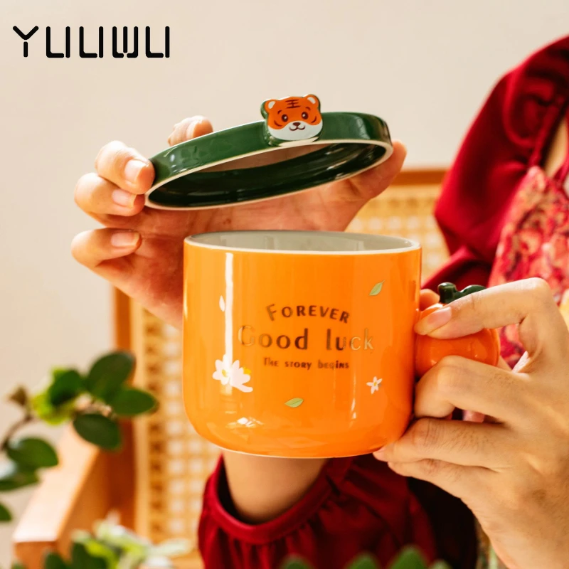 

Kawaii Tiger Mugs Coffee Cups Cute Ceramic Cups with Lid Spoon Home Office Tea Beer Water Breakfast Cup Drinkware Birthday Gift