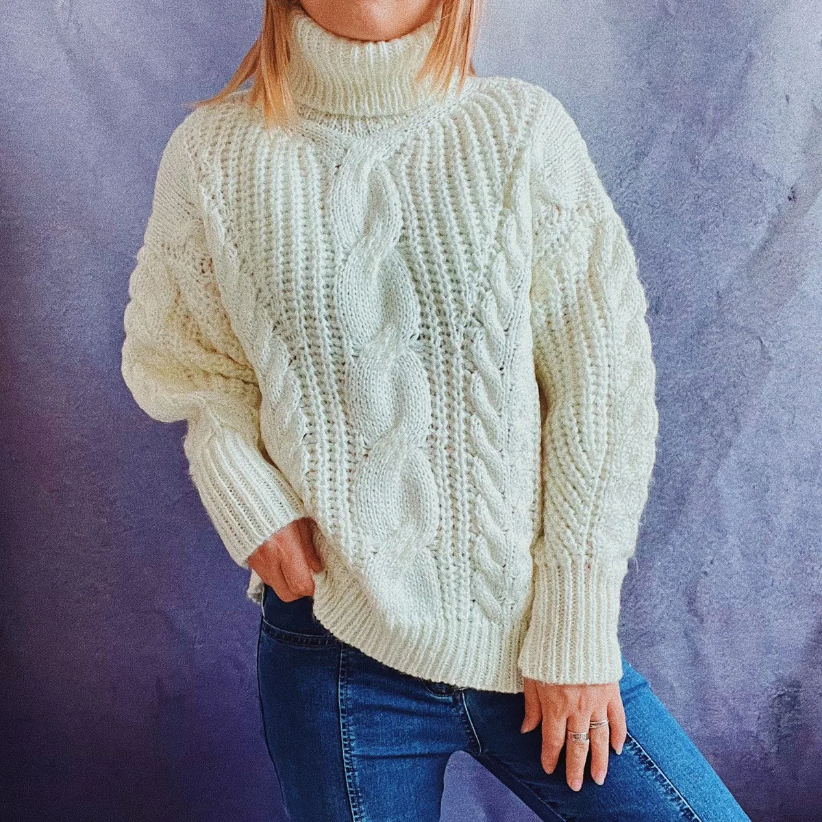 

Thick Warm Turtleneck Women Knitted Sweater Pullovers Solid Loose Long Sleeve Jumpers Ladies Outwear Coat Knitting Ladies Tops