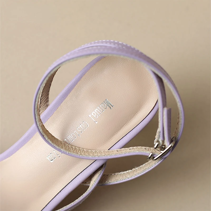 2023 Sexy Women High Heeled Sandals Genuine Leather New Summer Ankle Strap Sandal Karley Fashion Ladies White Purple
