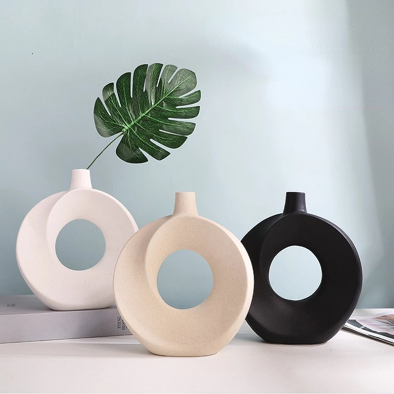 

Nordic Style Doughnut Ceramic Vase Desktop Ornaments Living Room Decoration Flower Arrangement Container Flower Pot Vase Gift