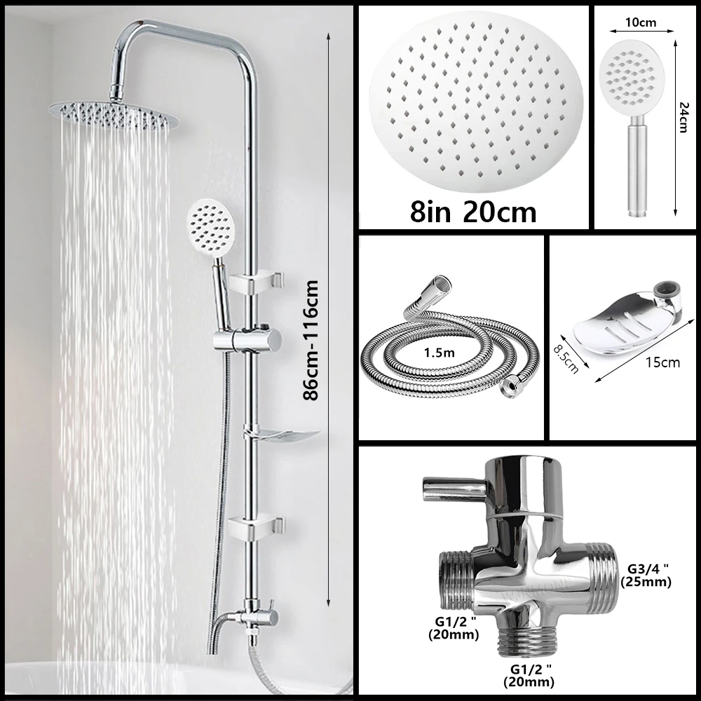

Split Rain Shower Column Set 304 Stainless Steel Shower Head Bathroom Water Connector Showers System Accessories Bathtub Faucet