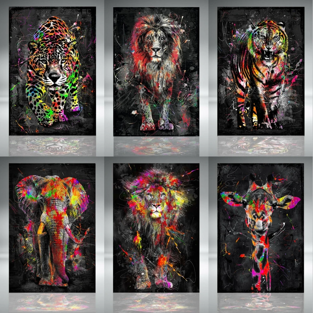 

Abstract Lions Oil Paintings on Canvas Modern Colorful Animals Posters and Prints for Home Wall Art Decorative Pictures No Frame