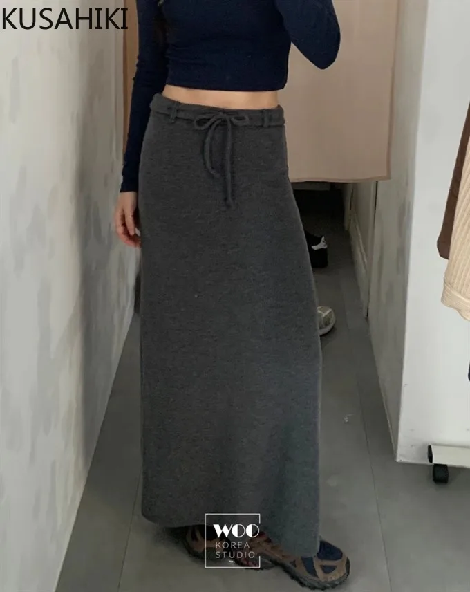 Женская юбка с поясом и высокой талией в Корейском стиле