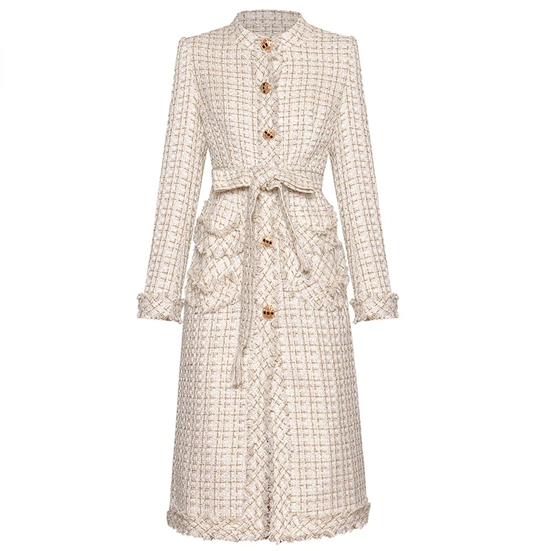 

2023 Elegant High Quality Luxury Designer winter long coat Women's Long Sleeve Single Breasted Fringe Fashion Overcoat Outwear