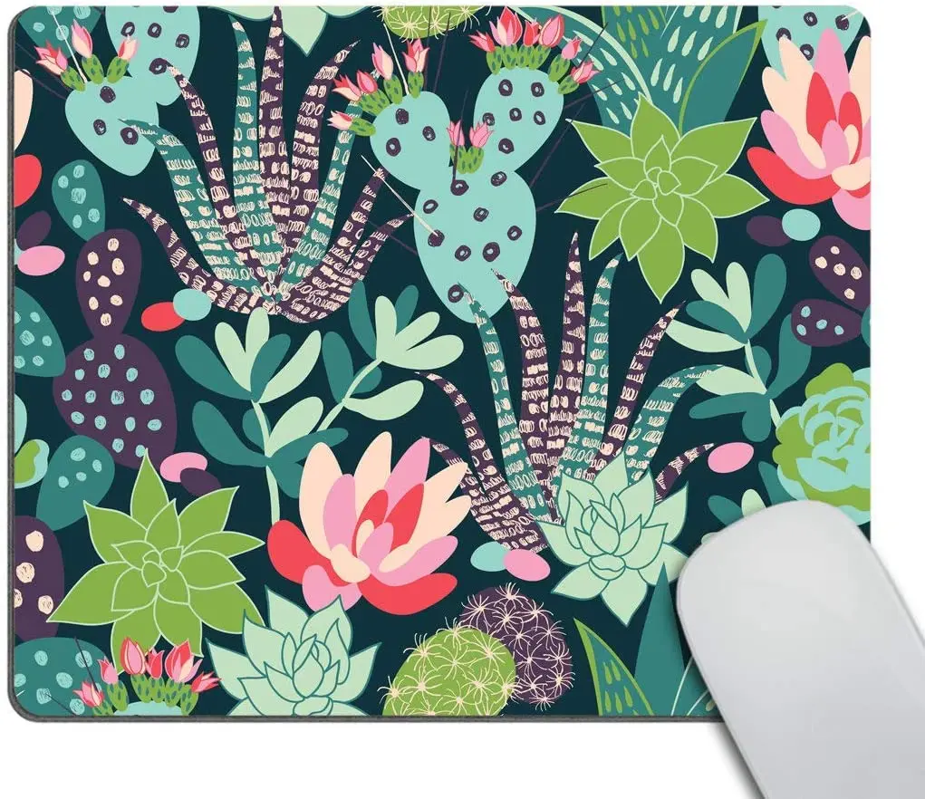 

Trendy Tropical Succulents and Cactuses Mouse Pad Custom Mouse Pad Customized Rectangle Non-Slip Rubber Mousepad 9.5x7.9 Inch