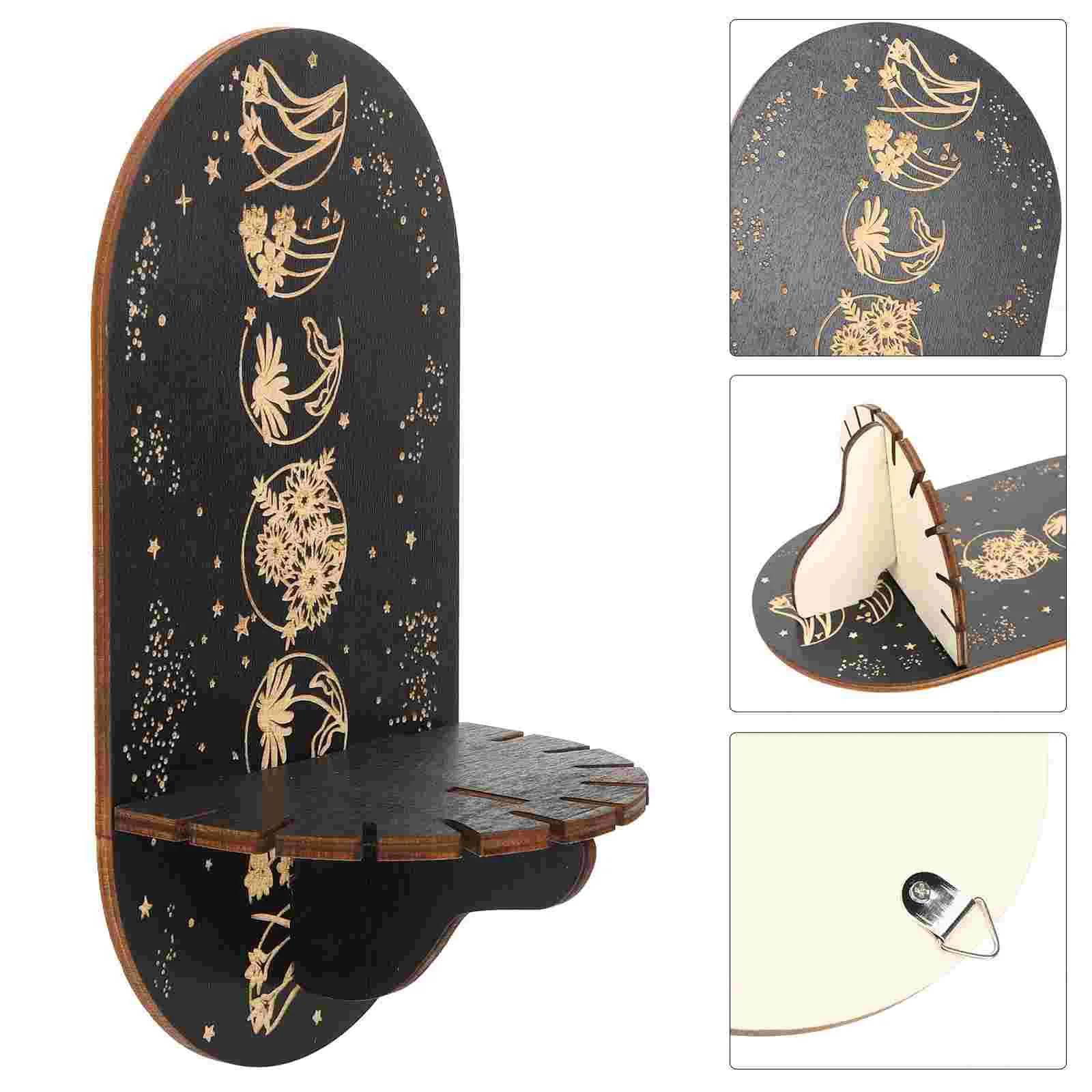 

Crystal Display Shelf Stand Holder Wall Wooden Rack Moon Wiccan Decorative Case Base Stands Crystals Wicca Mount Decoration