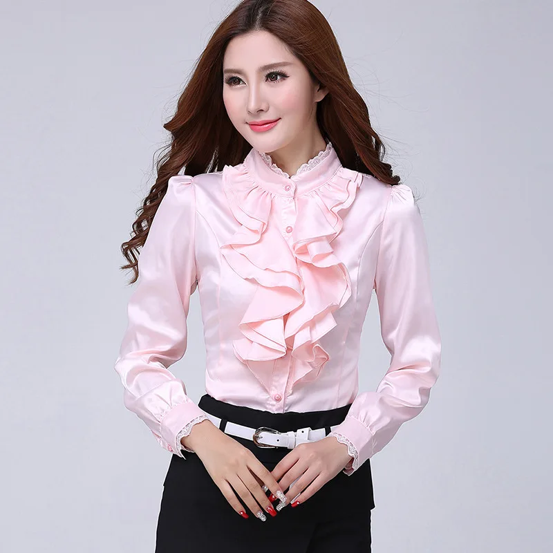 Blouse Shirt Women Fashion Blouses Pink Casual Shirts Elegant Ruffled Collar White Office Female Clothing Spring Tops 2022 New
