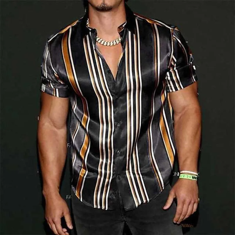 

Summer New Mens Vintage Black Stripe Shirt Fashion Casual Luxury Shirt Short Sleeve Hawaii Shirts For Men Blusas Camisa Masculin