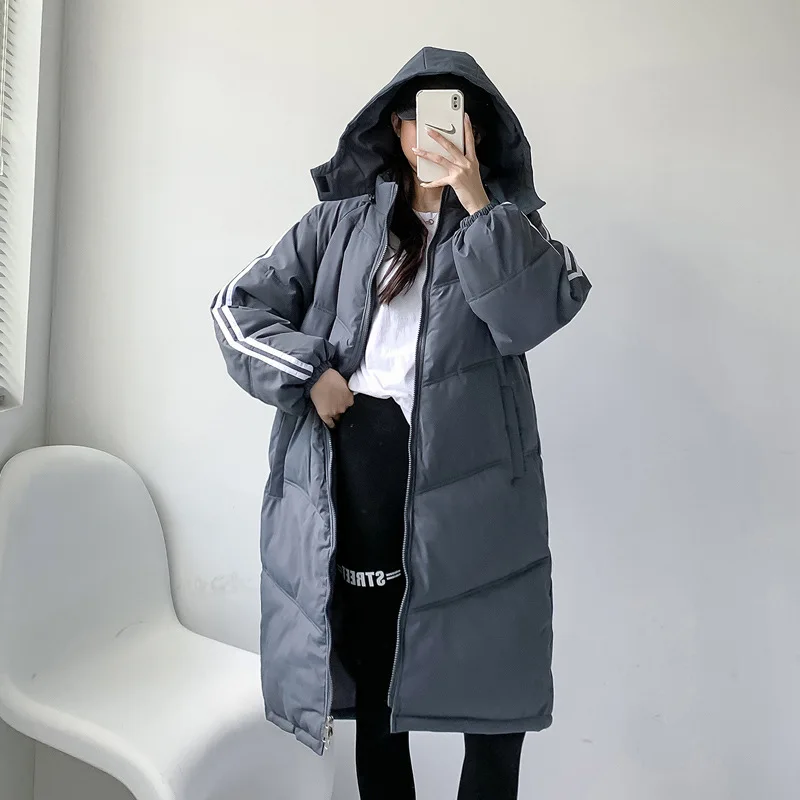 Women Winter Korean Retro Fashion Casual Hooded Over-the-knee Thick Western-style Jackets Mid-length Down Padded Overcoats Coats