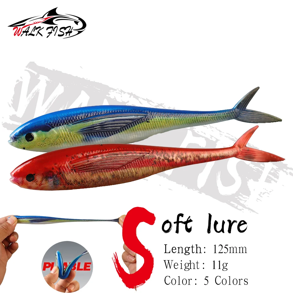 

WALK FISH 2 шт., 11 г, 125 мм, 3D рыболовная троллинговая приманка для ловли тунца, скумбрии в морской воде, мягкая пластиковая приманка для ловли окуня
