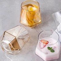 1pc heat resistant glass cups creative geometric hexagonal diamond cup glass wine glasses milk juice cup tea mug for gifts