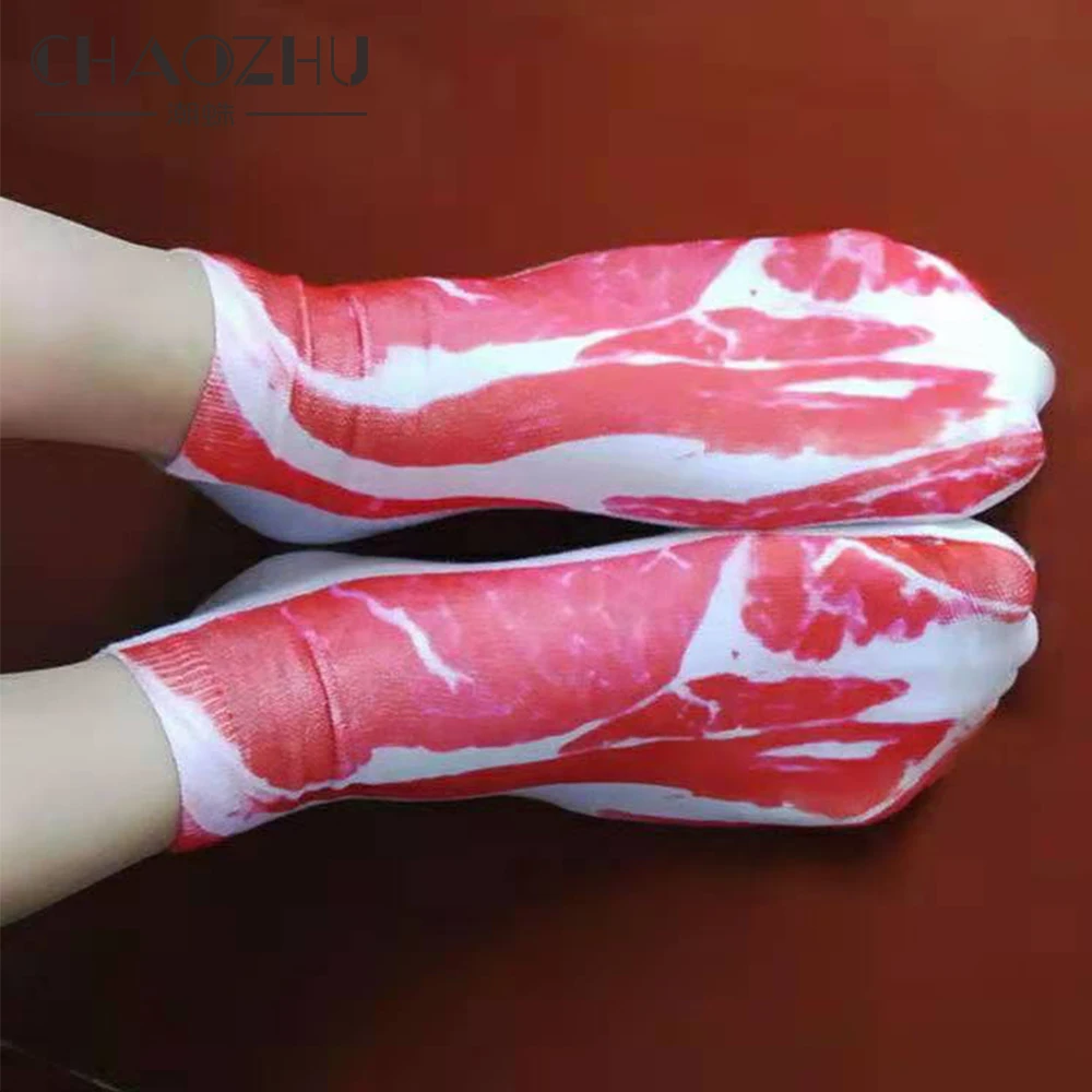 CHAOZHU 3 Pairs Funny Unisex Men Women Girls Boys Fashion 3D Printing Simulated Food Fat Beef Roll Tiger Lion Ankle Socks