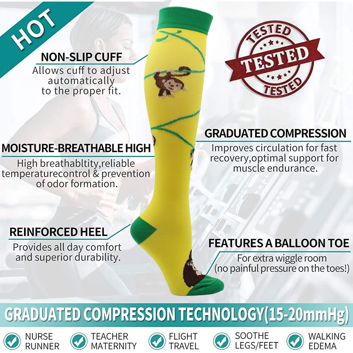 Men Women Compression Socks Best Graduated Athletic 15-20 mmHg Professional Nursing Socks Fit for Running Flight Travel Hiking