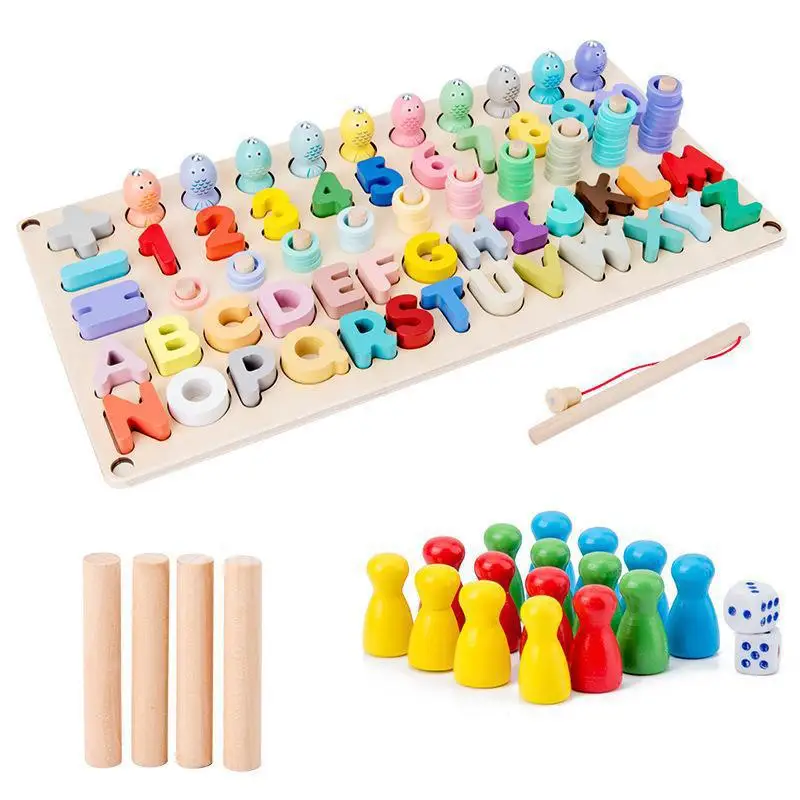 

Kids Montessori Math Toys Baby Educational Wooden Toy Magnetic Fishing Count Numbers Matching Digital Shape Log Board Puzzle Toy