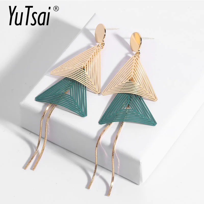 

YUTSAI Personalized Long Alloy Tassel Pendant Earrings Geometric Simple Plated Dangle Earrings Female Jewelry Gifts YT499