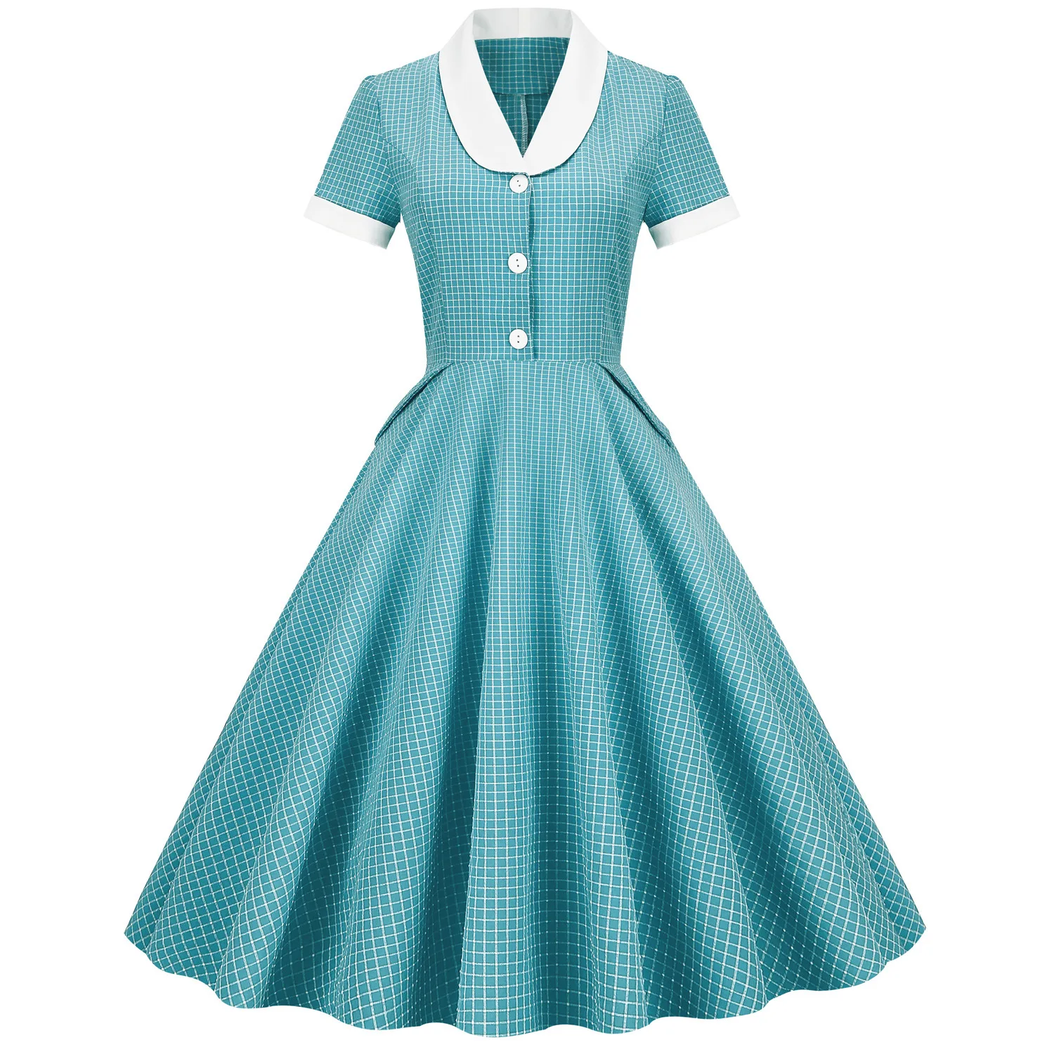 

Vintage plaid skirt, court waist up light dress, contrasting collar, annual performance dress, large swing, medium length dress