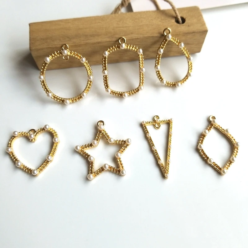 

Diy Earring Accessories Alloy Pearl Sweet and Lovely Geometry Love Earrings Hollow Design Earrings Pendant