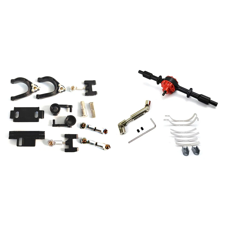 

1 Set Car Upper Lower Swing Arm Steering Cup Knuckle Hex Adapter Set & 1 Set Metal Rear Bridge Axle With Shock Absorber
