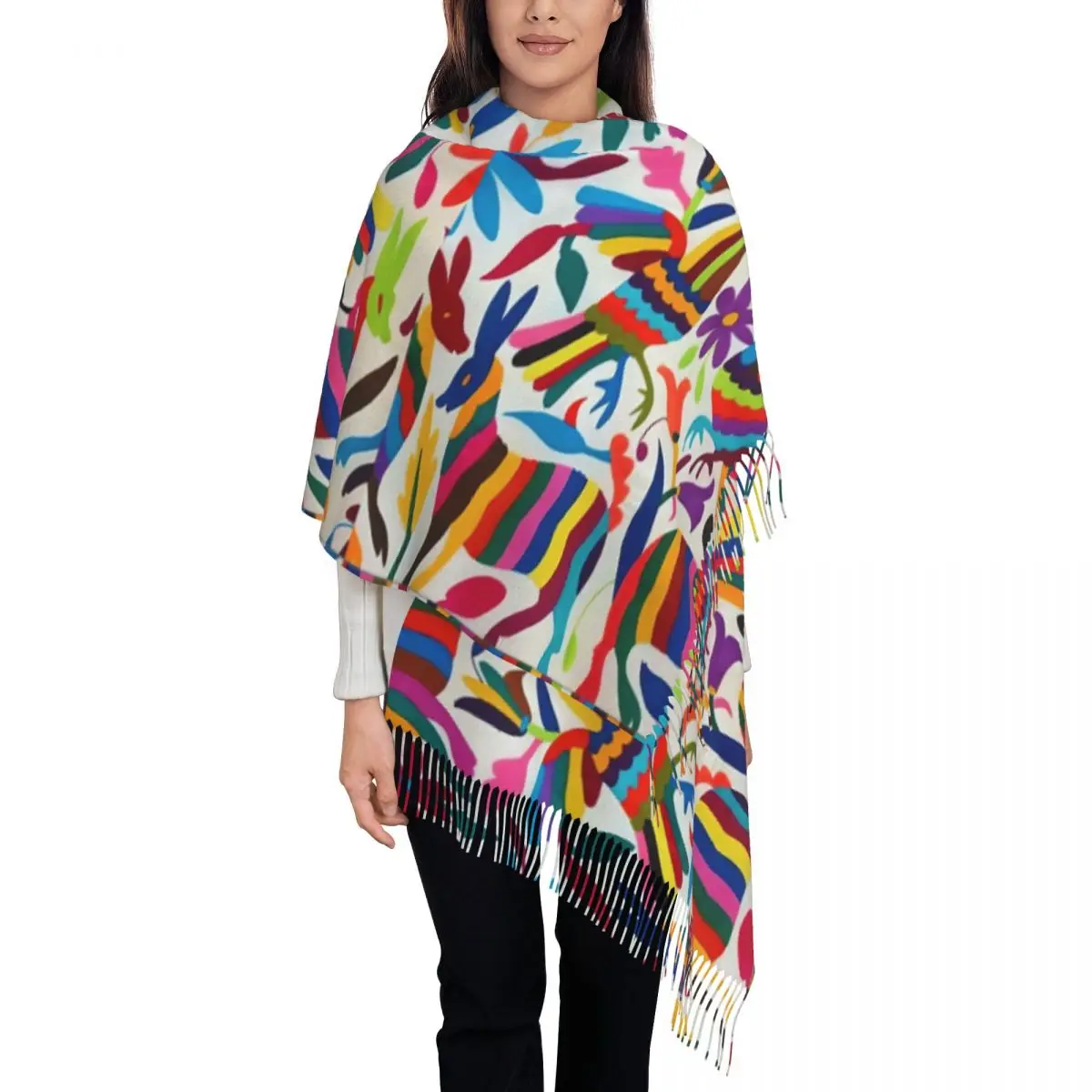 Tenango мексиканский Otomi с птицами текстурный шарф для женщин зимняя Осенняя шаль