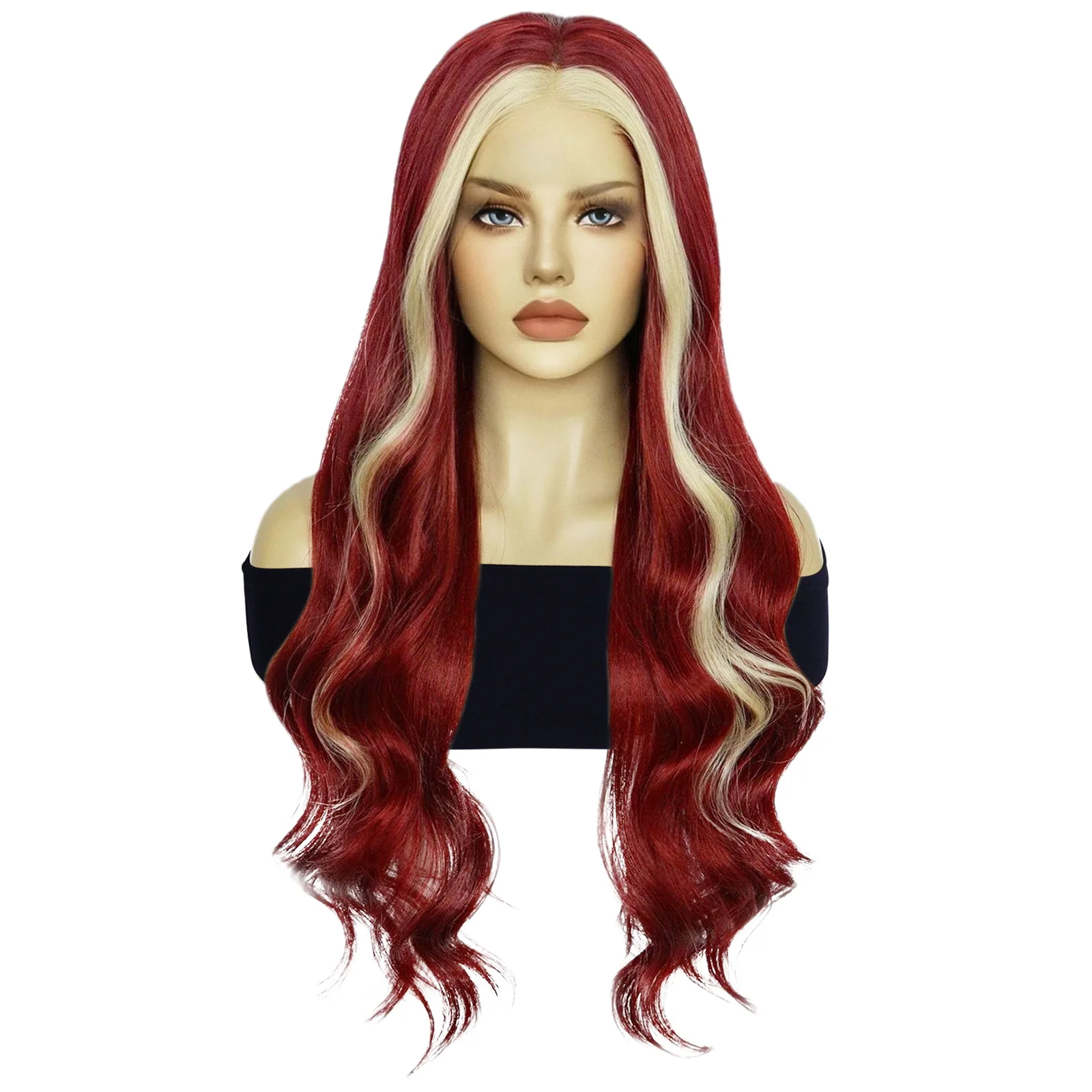 Длинный Волнистый Красный Синтетический Парик Спереди 28 Дюймов С Выделенной