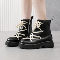 2022 motorcycle womens platforms boots winter black leather boots female lace up zipper opening couples men sheos botas mujer