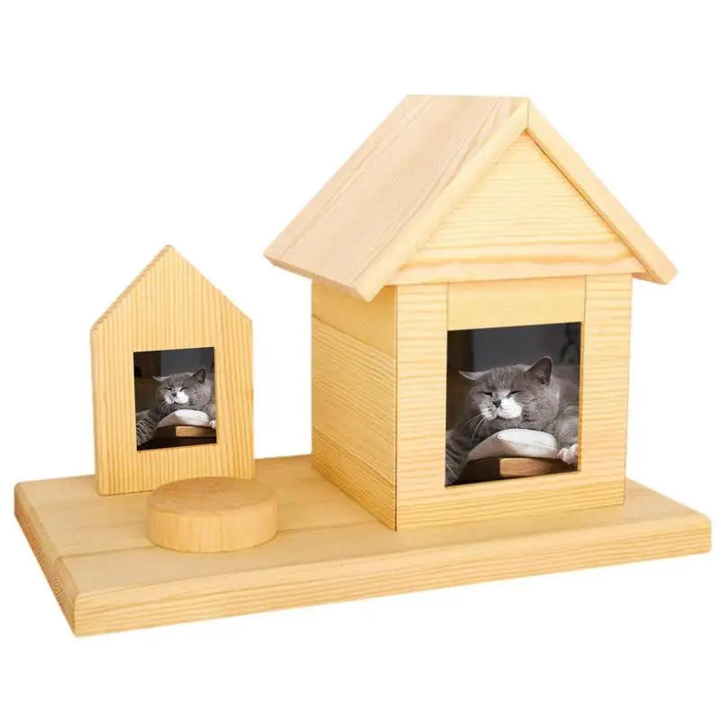 Cat Memorial Urn For Dogs And Cats Wooden Ashes Holder For Pets With Photo Frame Keepsake Urns House Shaped Ashes Urn For Dogs