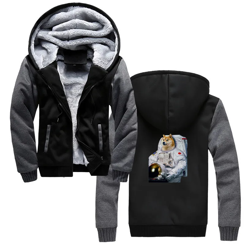 

Men Thick Zipper Sweatshirt Hipster Doge Dog Astronaut Funny Meme Hipster hoodies Casual Harajuku Streetwear