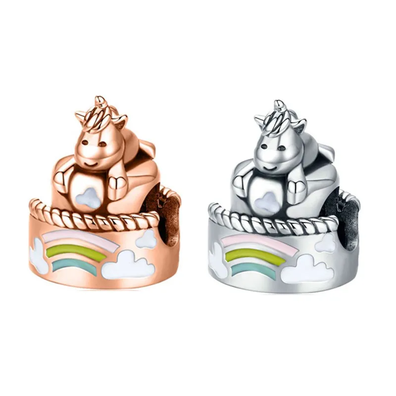 

1Pcs New Cute Alloy Unicorn Cake Pendant DIY Beads Suitable for Original Pandora Charm Bracelet Ladies Jewelry Making