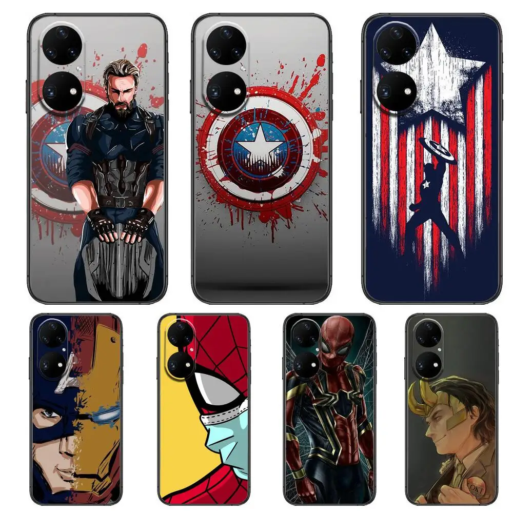 

MARVEL Captain America Phone Case For Huawei p50 P40 p30 P20 10 9 8 Lite E Pro Plus Black Etui Coque Painting Hoesjes comic fas