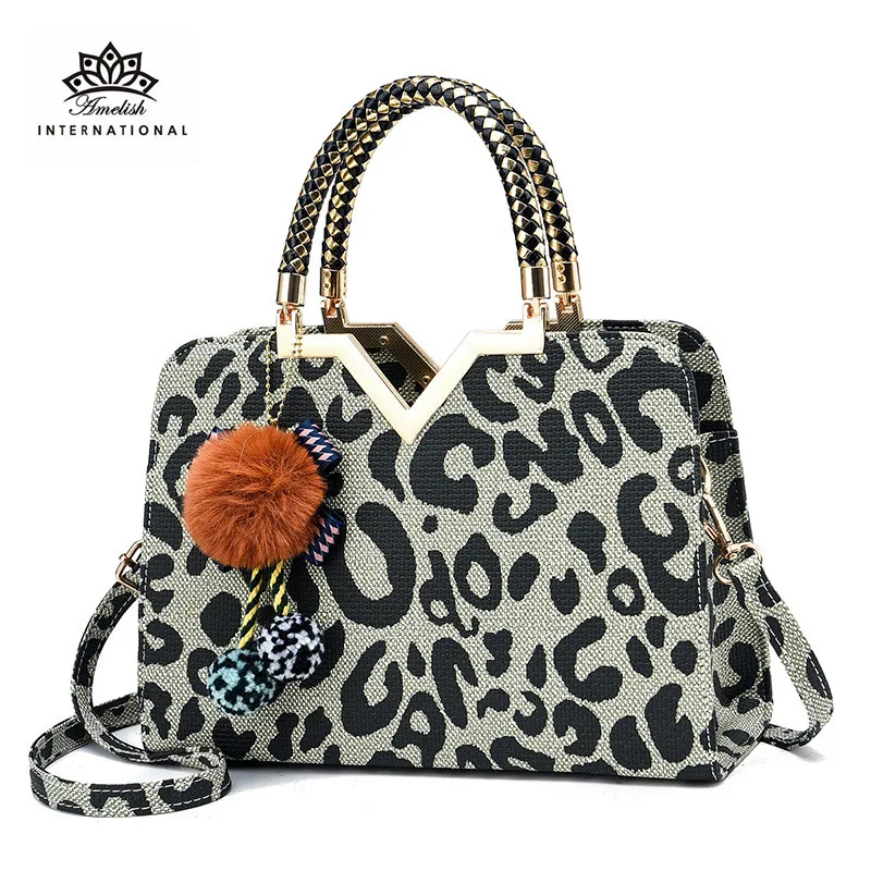 

2022 New Luxury Brand Designer Leopard Messenger Bags for Women PU Leather Handbag Shoulder Totes Top Handle Bag Lady Day Clutch